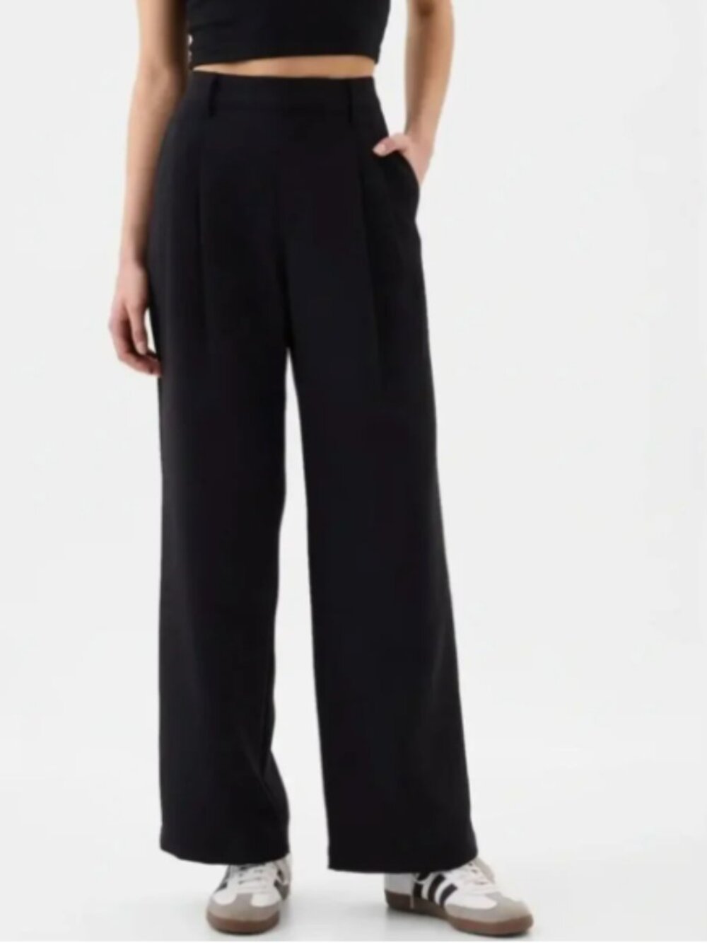 GAP Easy Trouser True Black Crepe 10 Wide Leg pockets pleated high rise